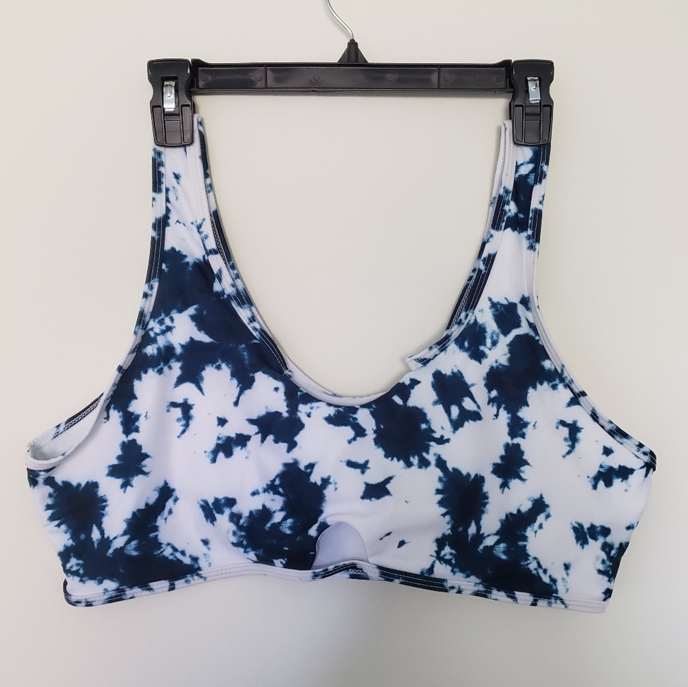 Blue and White Tie Dye Swim Top